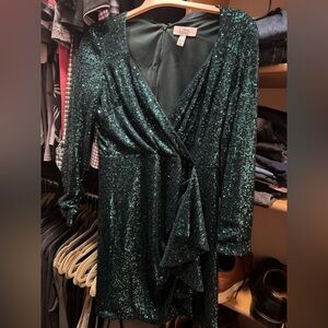 Badgley Mischka Green Sequin Long Sleeve Dress size 10